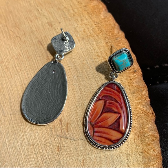 Bohemian Vintage Style Water Drop CZ Turquoise Trendy Floral Earrings - Picture 4 of 4